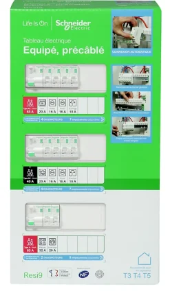 Schneider Electric Tableau électrique pré-équipé et pré-câblé T3 au T5 - 3 rangées - 39 modules Resi9 XE