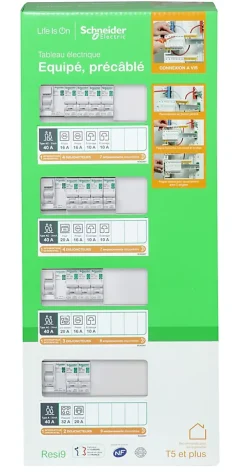 Schneider Electric Tableau Électrique Pré-Équipé-Tableau électrique pré-équipé et pré-câblé T5 + - 4 rangées - 52 modules (17 inclus) Resi9 XP