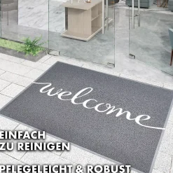 Floordirekt Patin, Feutre Et Embout-Tapis de Porte Paillasson Spaghetti, Welcome - Gris, 40 x 60 cm