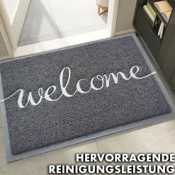 Floordirekt Patin, Feutre Et Embout-Tapis de Porte Paillasson Spaghetti, Welcome - Gris, 40 x 60 cm