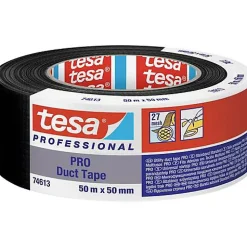 Tesa Ruban Adhésif-Duct Tape PRO 74613 ruban de réparation noir 50 m x 50 mm, étanche, haute adhérence