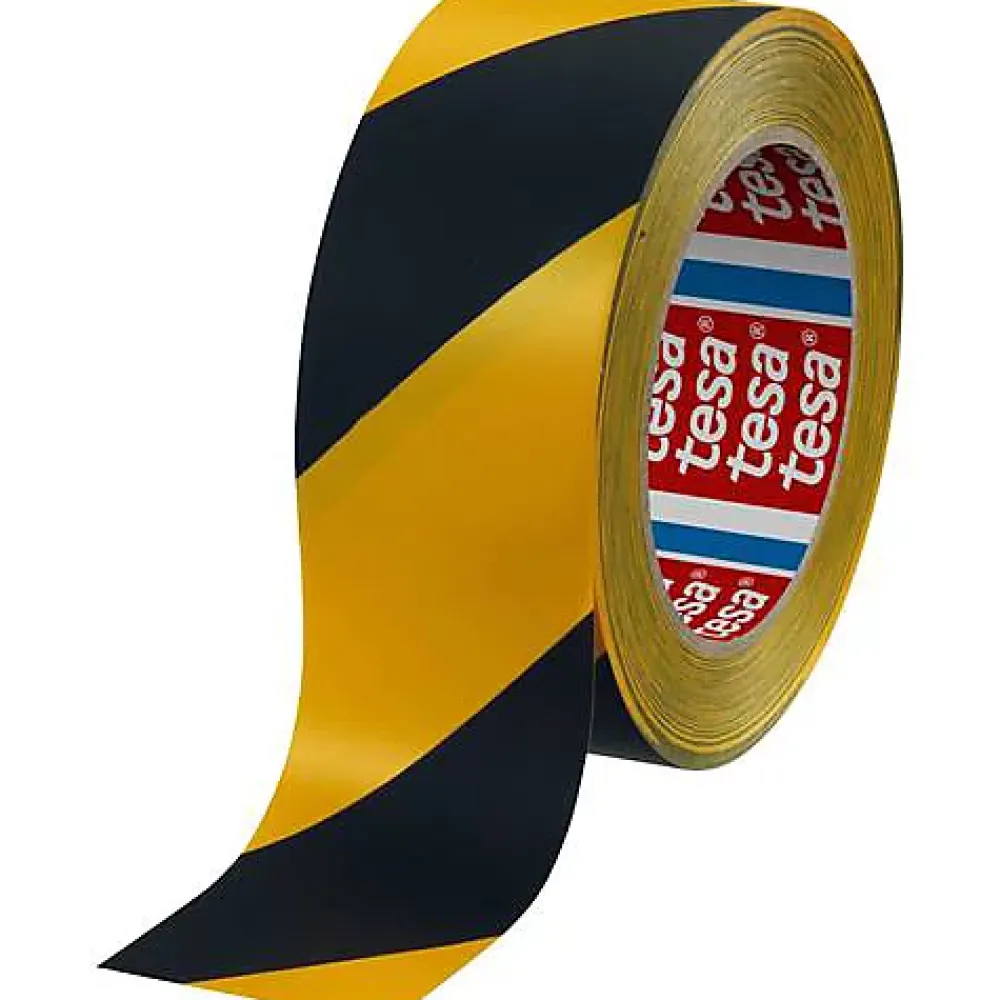 Tesa PREMIUM 04169-00063-93 Ruban de marquage au sol 50 mm x 33 m noir/jaune, PVC souple, adhésif acrylique
