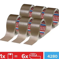 Tesa pack 4280 PP 04280-00040-00 Ruban adhésif d'emballage transparent 50 mm x 66 m, pack de 6