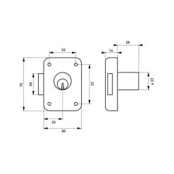 Thirard - Serrure de meuble en applique pour porte d'ameublement, droite, axe 25mm, 70x50mm, noir, 3 clés -