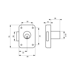 Thirard - Serrure de meuble en applique pour porte d'ameublement, gauche, axe 25mm, 70x50mm, noir, 3 clés -