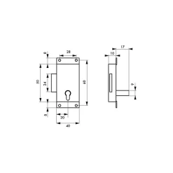 Thirard - Serrure de meuble en applique pour porte d'ameublement, axe 20mm, 40x50mm, zingué, 1 clé -