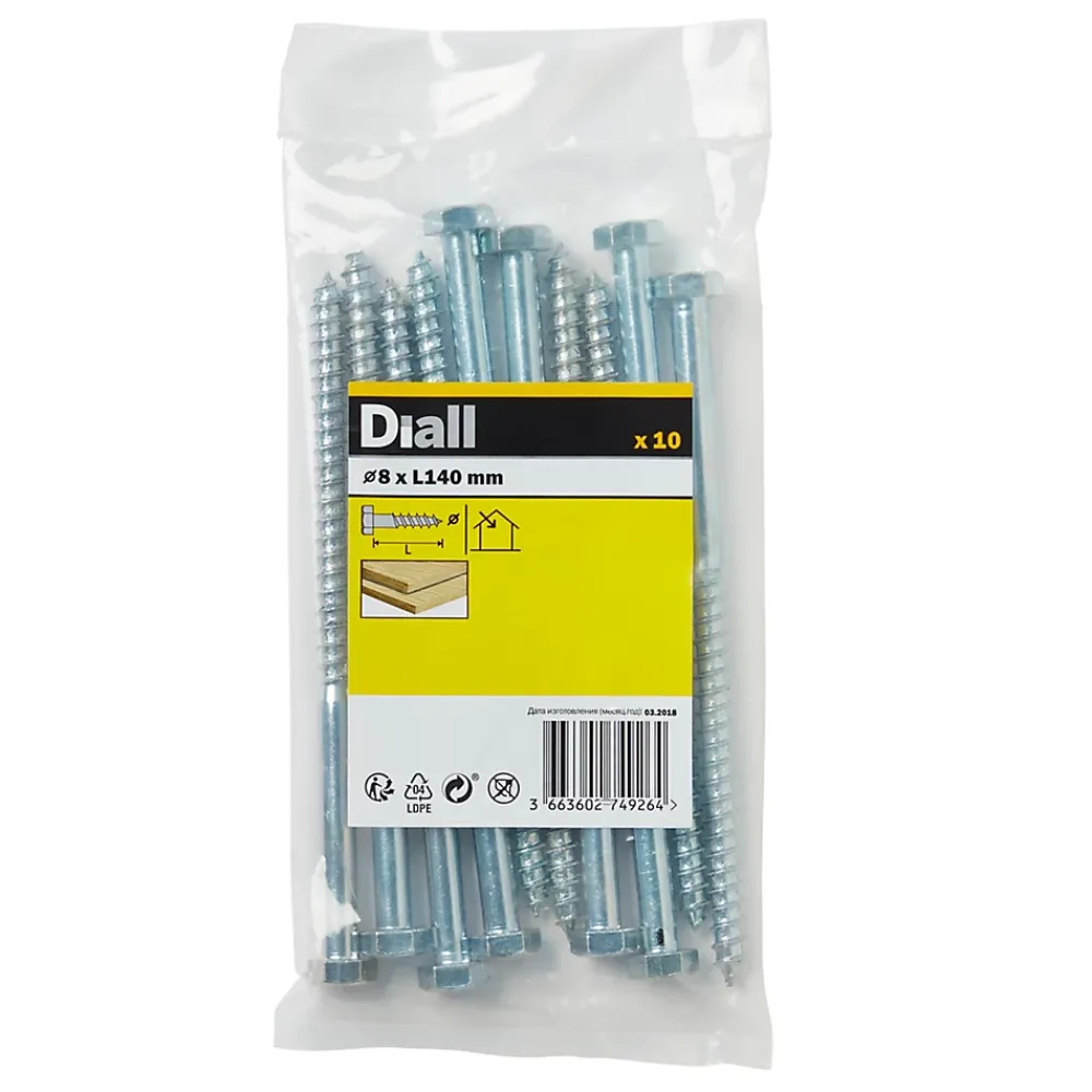 Diall Tirefonds DIN 571 zingués 8x140 mm - 10 pièces