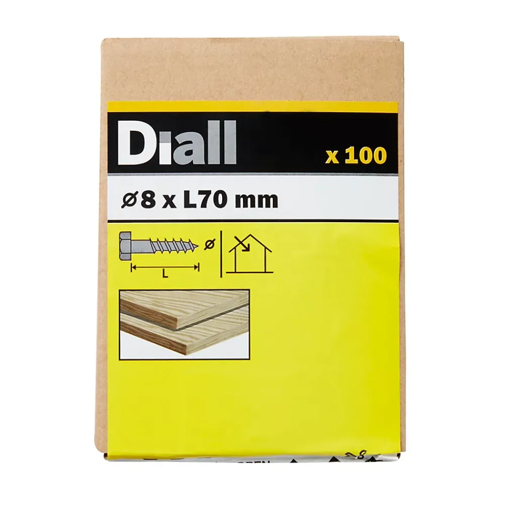 Diall Tirefond-Tirefonds DIN 571 zingués 8x70 mm - 100 pièces