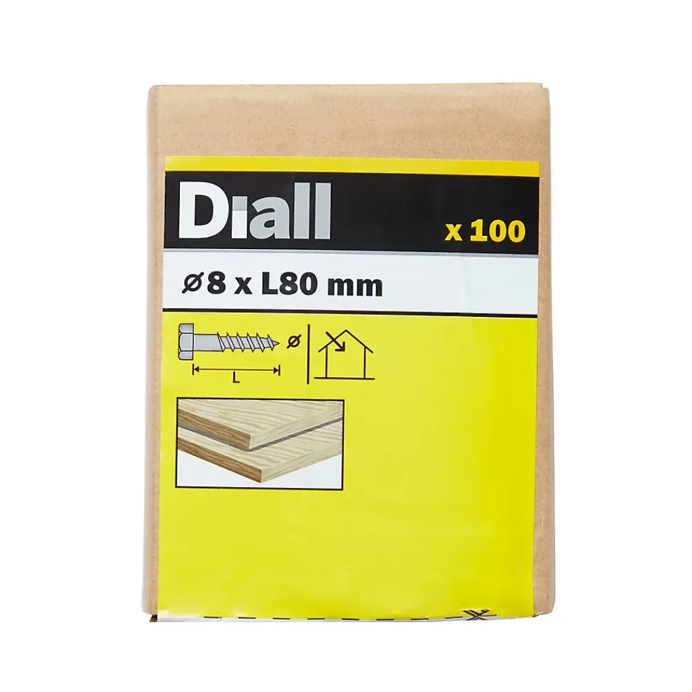 Diall Tirefonds DIN 571 zingués 8x80 mm - 100 pièces