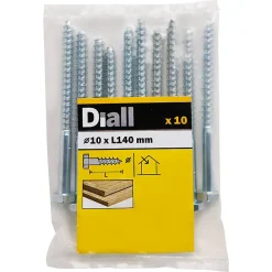 Diall Tirefond-Tirefonds DIN 571 zingués 8x140 mm - 50 pièces