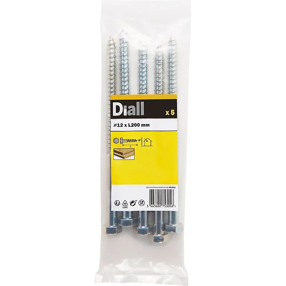 Diall Tirefonds zingués 12x200 mm - 5 pièces