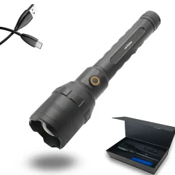 Fishtec Torche Ultra Power 10000 Lumens LED COB Faisceau 300 m Aluminium Rechargeable 4 Modes Zoom