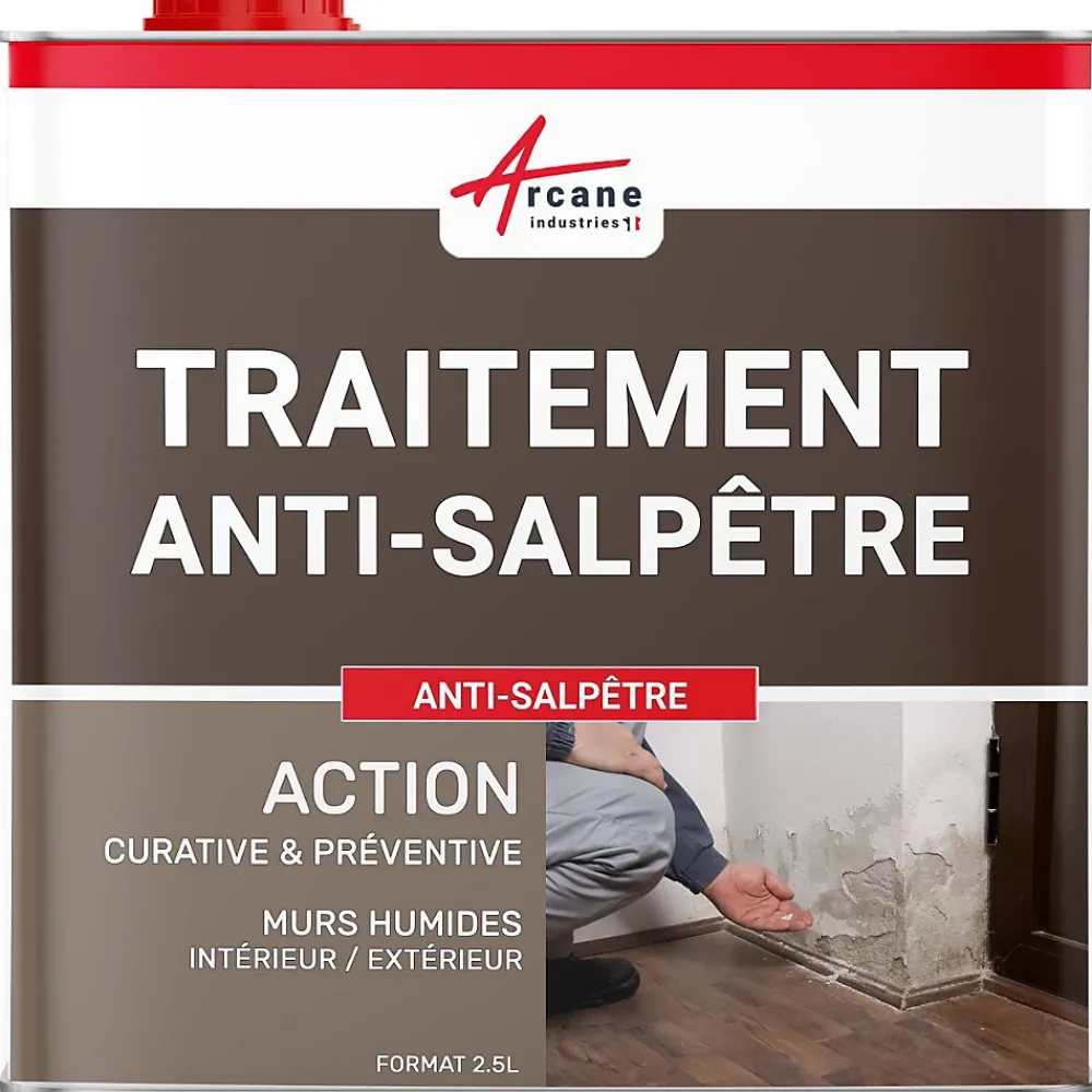 Arcane Industries Traitement anti-salpêtre pour murs humide - ANTISALPÊTRE - 2.5 L (jusqu'à 10 m²) -