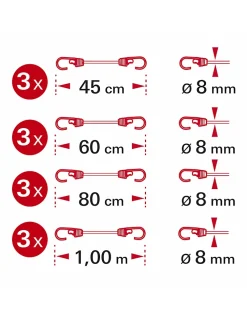 Thirard Tube de 12 tendeurs en caoutchouc à crochets, longueurs variées -