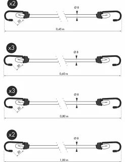 Thirard Tube de 12 tendeurs en caoutchouc à crochets, longueurs variées -