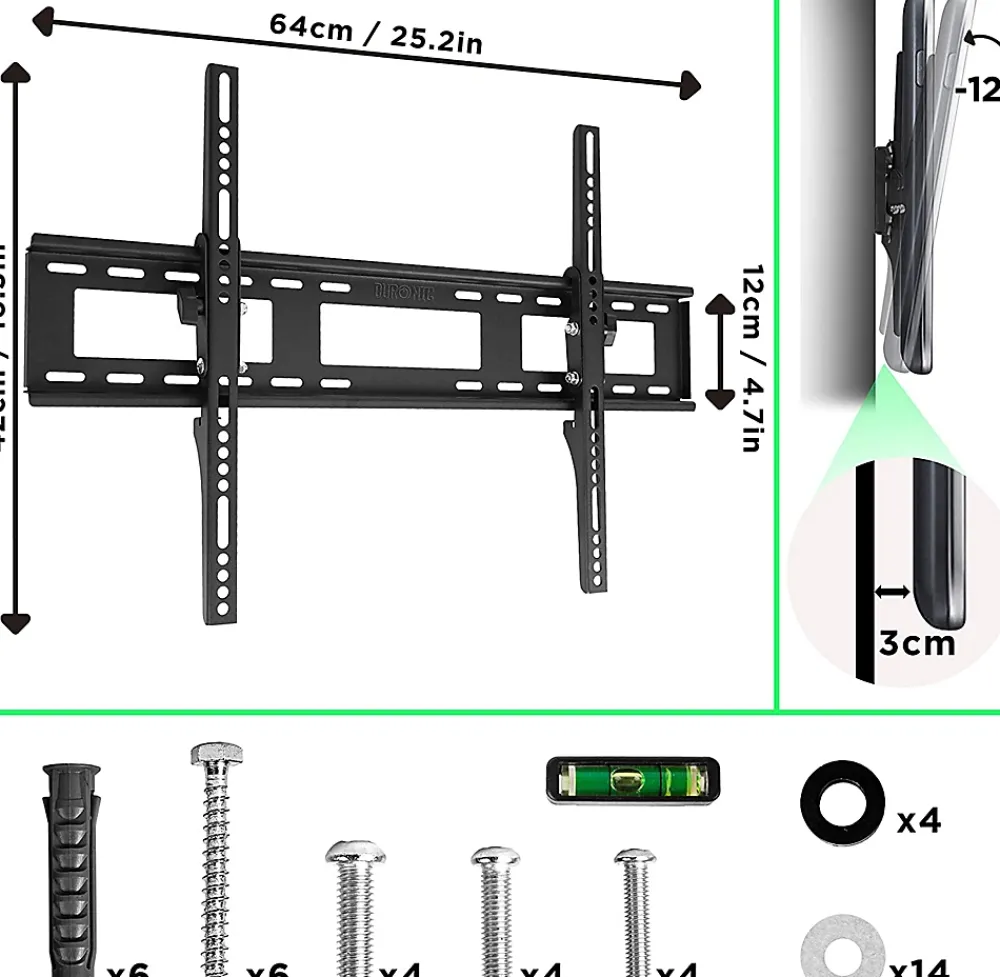 Duronic Support Tv-TVB123M Support TV mural pour écran de 23 à 55 pouces Inclinable Charge max 40 kg VESA 200 400 Télé LED LCD OLED