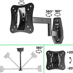Duronic TVB0920 Support TV mural pour écran de 13 à 30 pouces Pivotant Inclinable Charge max 18 kg VESA 50 100 Télé LED LCD OLED