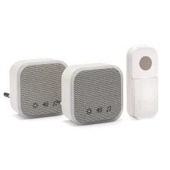 Velamp Sonnette Et Carillon-TWEED : Lot de 2 carillons avec prise + 1 bouton-sonnette, 150m, 36 mélodies. Blanc