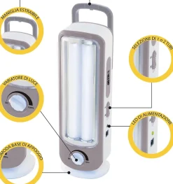 Velamp Lampe Torche-TWIX: Lampe portative rechargeable anti-coupures d'électricité, 2 tubes LED 300lm 23cm