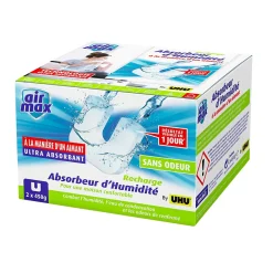 UHU Absorbeur D'Humidité-Air max magnet - Recharges sans parfum pour absorbeur d'humidité Air max magnet, 2x 450g