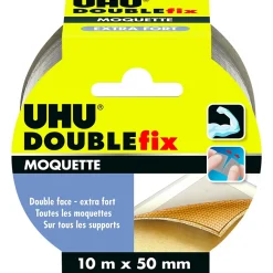 UHU Ruban Adhésif-Doublefix - Ruban adhésif double face extra fort pour les moquettes et tapis, ruban de 10m x 50mm