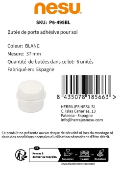 Nesu Butoir De Porte-8 Un. Butée de porte adhésive en bois laqué blanc 47x38MM