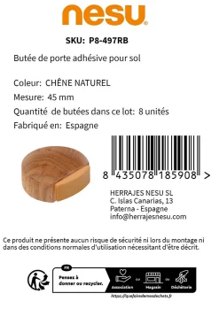 Nesu Butoir De Porte-8 Un. Butée de porte adhésive en bois de chêne naturel 45x42MM