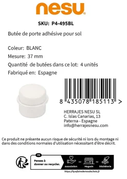 Nesu Butoir De Porte-4 Un. Butée de porte adhésive en bois laqué blanc - Diamètre 37MM