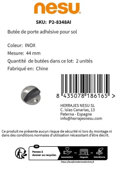 Nesu Butoir De Porte-2 Un. BUTÉE DE PORTE en acier inoxydable de qualité AISI-304, fixation au sol avec vis - Diamètre 44MM