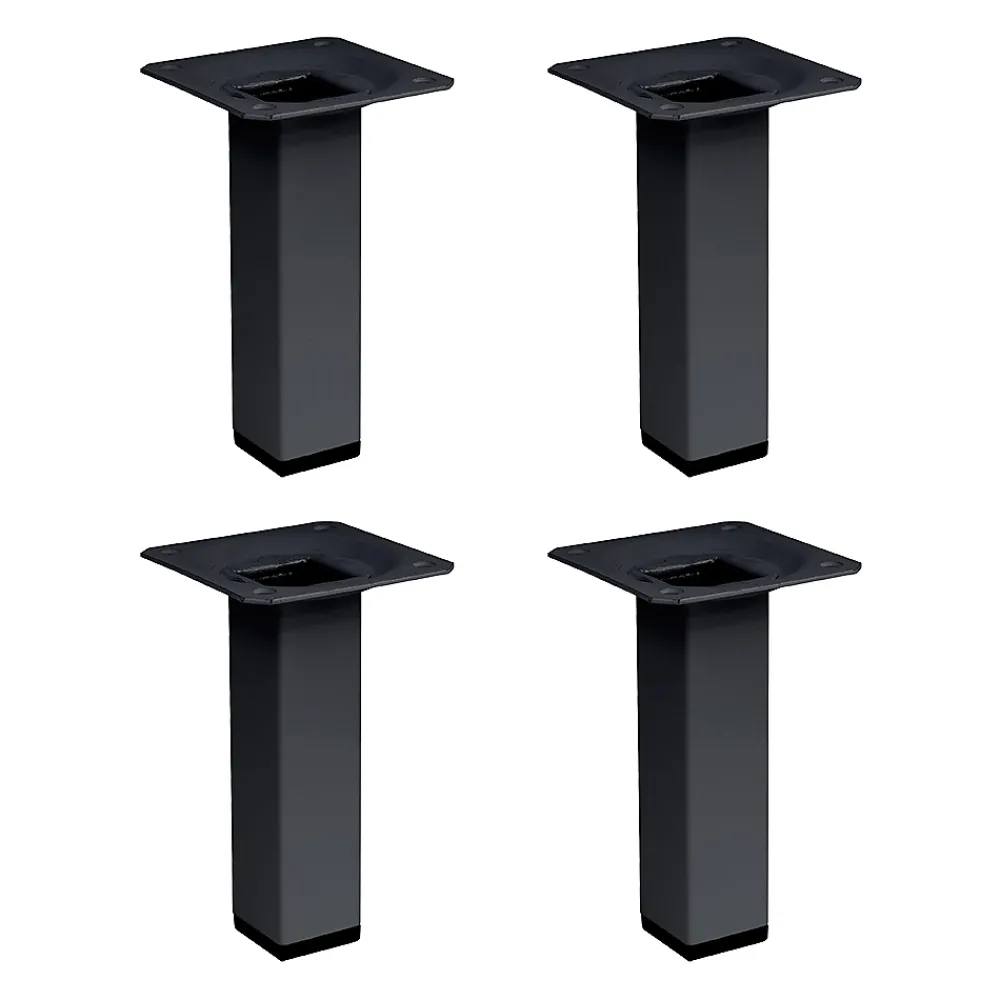 Nesu Pied De Meuble-4 un. Pied carré pour meuble en acier 25x25mm hauteur 100mm peinture noire avec embout