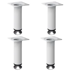 Nesu Pied De Meuble-4 un. Pied de meuble rond en acier, diamètre 30 mm, hauteur 100 mm, peinture blanche avec régulateur de nivellement 15-25 mm