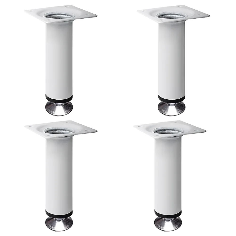 Nesu Pied De Meuble-4 un. Pied de meuble rond en acier, diamètre 30 mm, hauteur 100 mm, peinture blanche avec régulateur de nivellement 15-25 mm