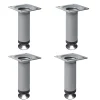 Nesu Pied De Meuble-4 un. Pied rond pour meuble en acier, diamètre 30 mm, hauteur 100 mm, peinture aluminium avec régulateur de nivellement 15-25 mm