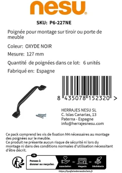 Nesu Poignée De Meuble-6 Un. poignées de meuble en noir rouille tiroir classique - entraxe 96MM