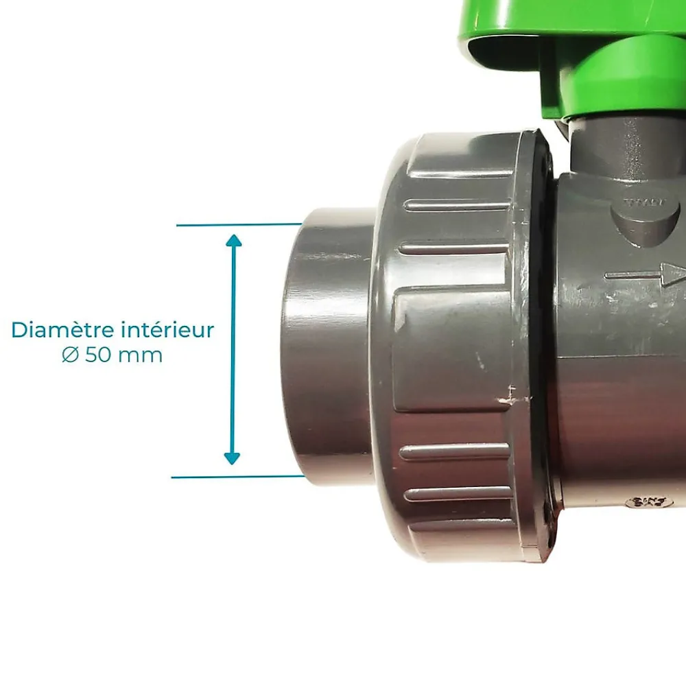 Codital Vanne PVC Pression PN16 Piscine Poignée Verte 50mm 5cm 1p un demi Compatible traitements de piscine chlore sel brome