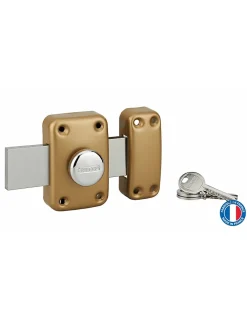 Thirard Verrou De Porte-Verrou à bouton Apache pour porte de garage, cylindre 40mm, pêne 160mm, acier, 3 clés, époxy or -
