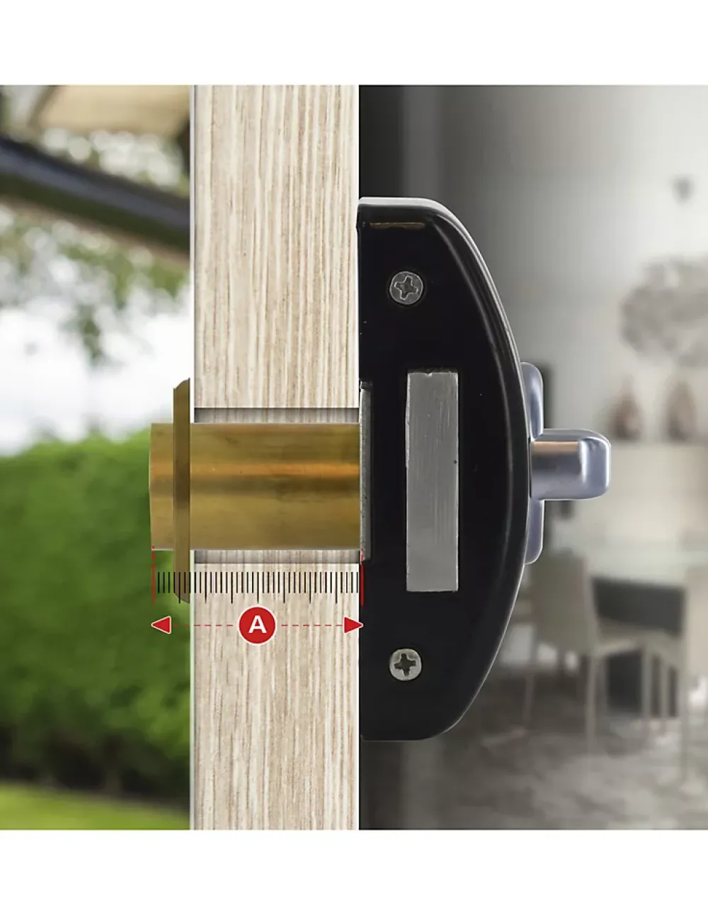 Thirard Verrou De Porte-Verrou à bouton Design 5 pour porte d'entrée, cylindre 40mm, acier, 3 clés, noir -