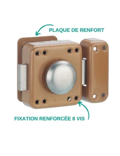 Thirard Verrou à bouton Rafale pour porte d'entrée, cylindre 45mm, acier, 3 clés, époxy bonze -