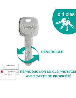 Thirard Verrou à bouton Transit 2 A2P pour porte d'entrée, cylindre 45mm, acier, 4 clés, époxy bronze -
