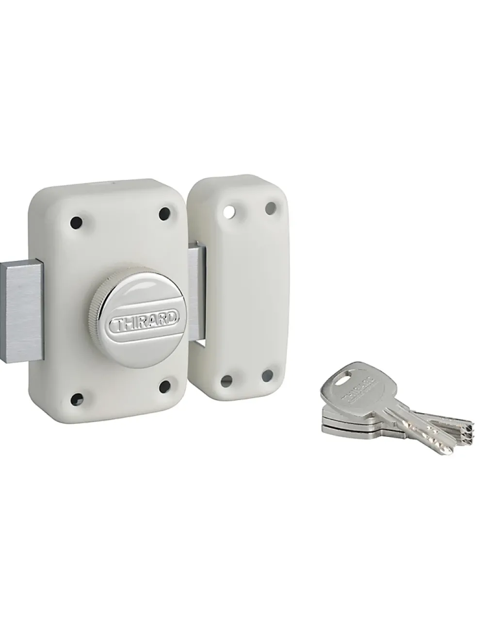 Thirard Verrou à bouton Transit 2 pour porte d'entrée, cylindre 50mm, 4 clés, blanc -