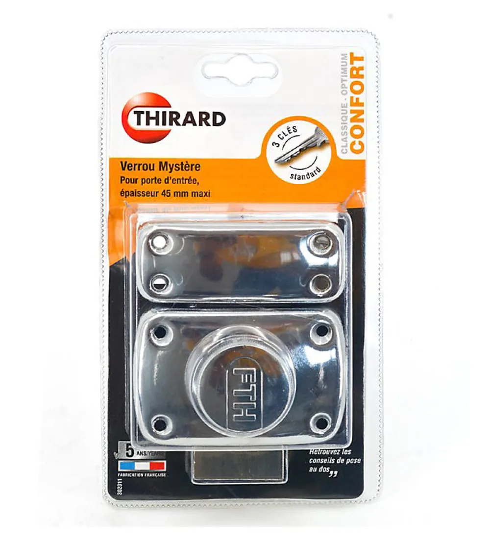 Autres Verrou De Porte-Verrou de porte haute sécurité à bouton 45 mm Mystere chromé THIRARD
