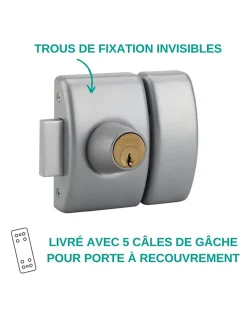 Thirard Verrou De Porte-Verrou double entrée Design 5 pour porte d'entrée, cylindre 45mm, acier, 3 clés, argent -