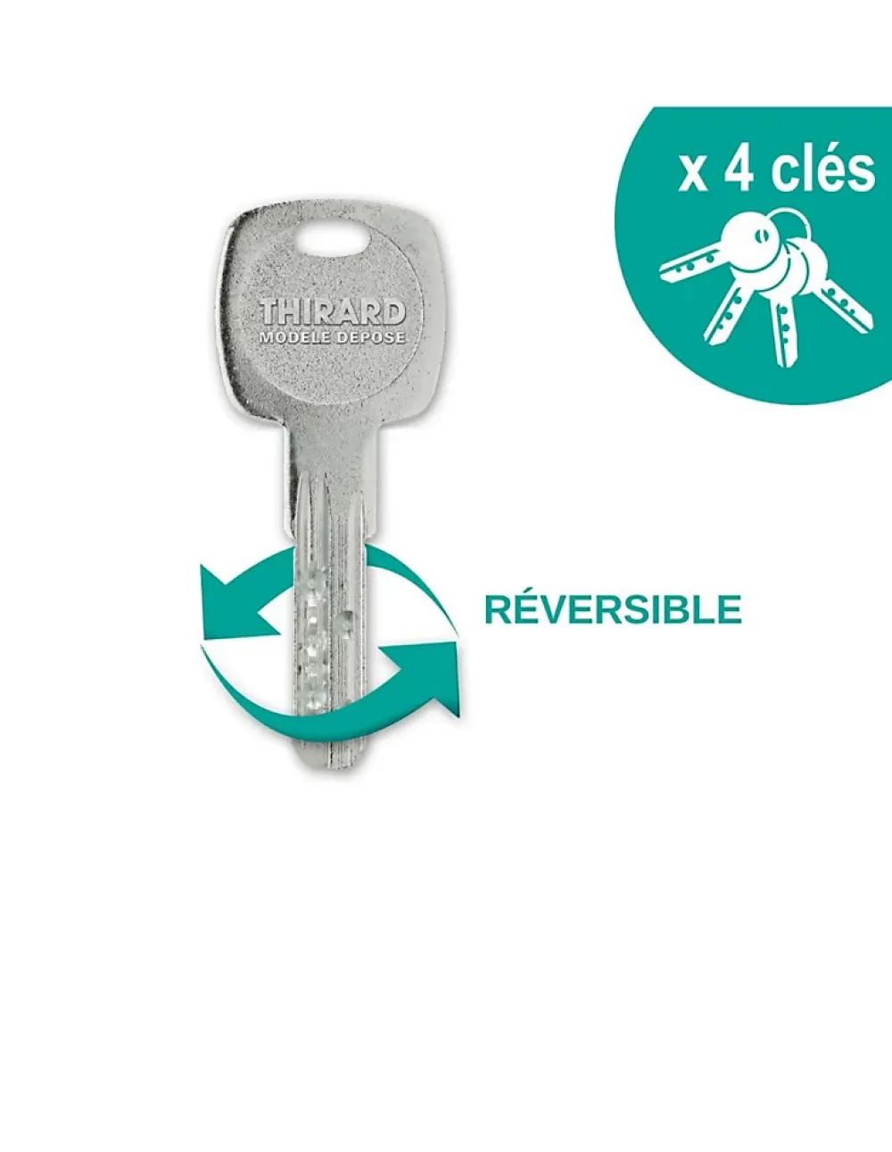 Thirard Verrou De Porte-Verrou double entrée Trafic 6 pour porte d'entrée, cylindre 45mm, acier, 4 clés, époxy or -