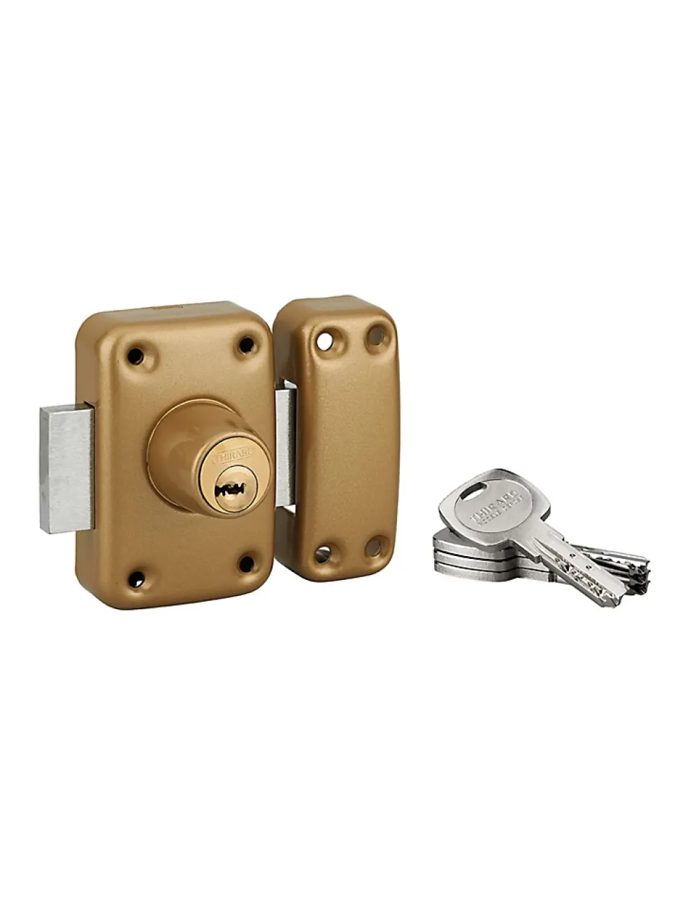 Thirard Verrou De Porte-Verrou double entrée Transit 2 pour porte d'entrée, cylindre 40mm, 4 clés, époxy or -