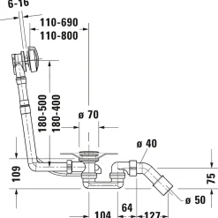 Duravit Evacuation De Baignoire-Vidage baignoire D-Code Chromé 35x8x40 cm
