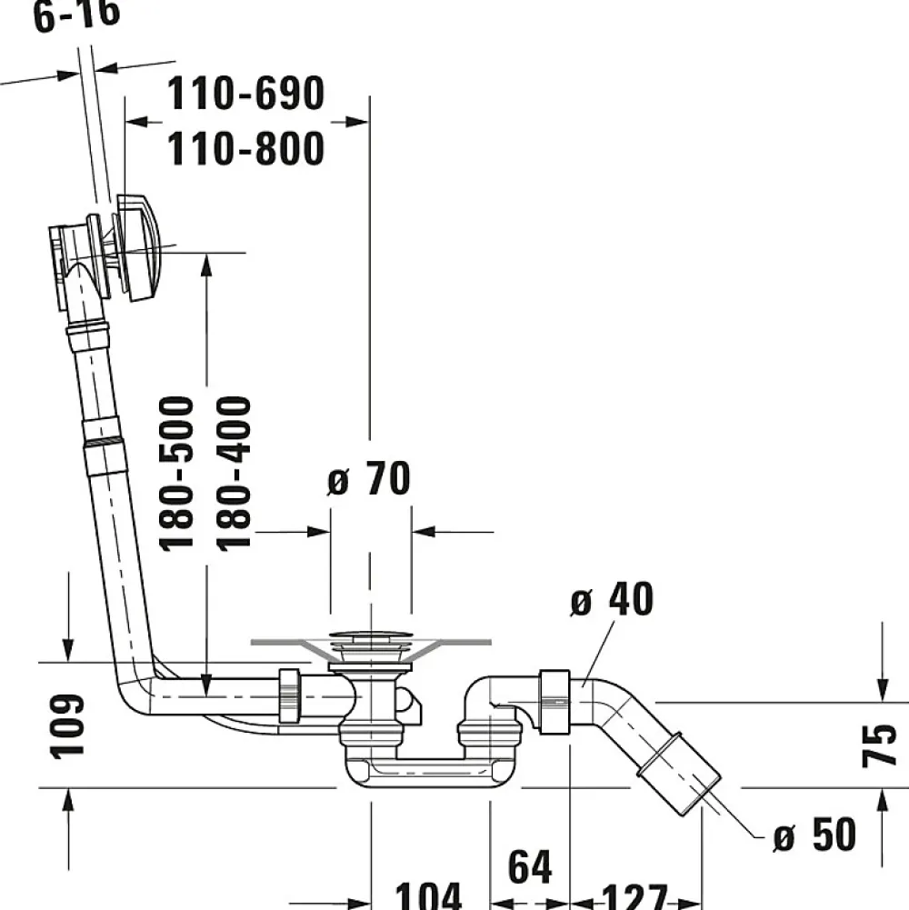 Duravit Evacuation De Baignoire-Vidage baignoire D-Code Chromé 35x8x40 cm