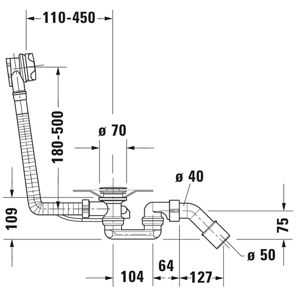 Duravit Evacuation De Baignoire-Vidage baignoire 40x8x40 cm central