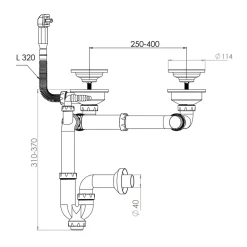 Cuisissimo Evacuation D'Évier-Vidage CUIPD663-A pour évier inox NINO 2 bacs 120 cm - Siphon gain de place