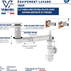 Valentin Evacuation D'Évier|Siphon Pour Évier-Vidage de lavabo universel avec tubulure extra-plate, siphon déporté, prises