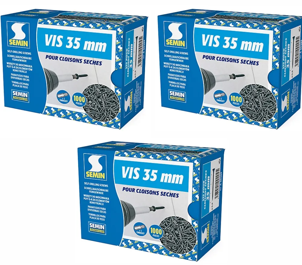 Semin Vis Pour Plaque De Plâtre-Vis Auto Perceuse 35 mm - Fixation des Plaques de Plâtre sur l'Ossature - Intérieur - Boîte de 1000 Pièces (Lot de 3000)